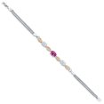 thumbnail image 3 of 925 Silver and 10K Yellow Gold Pink Created Sapphire and White Moissanite and White Lab Grown Diamond Bracelet for Women (1.96 Cttw, Gemstone September Birthstone, Oval, Wheat Chain, 7.5 inches), 3 of 5