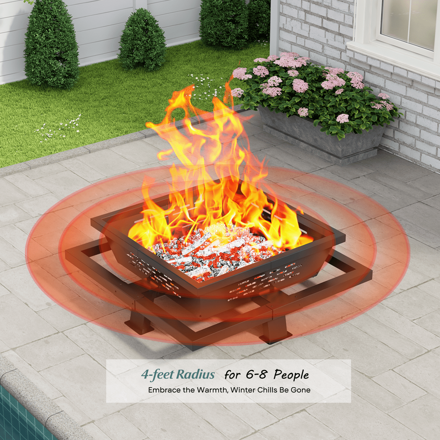 Auhilence 36" Fire Pit for Outside, Square Outdoor Wood Burning Firepit with Poker, Heavy Duty Fire Pit for Camping, Backyard, Patio, Black