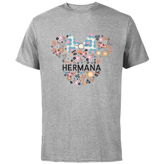 Disney Minnie Mouse Hermana Icon Flowers Spanish Family Trip- Short Sleeve Cotton T-Shirt for Adults - Customized-Athletic Heather