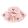 thumbnail image 3 of SILVERCELL Girl's Solid Color Thickened Lapel Collar Short Cape Winter Fuzzy Fluffy Shawl Coat for 0-48M Infant Toddler, 3 of 4