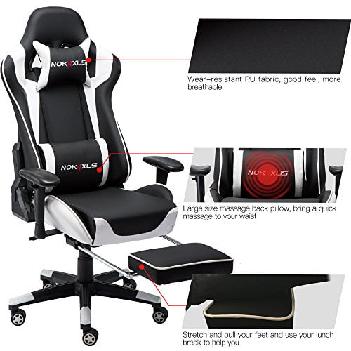 YK-6008-RED Nokaxus Gaming Chair Large Size High-Back Ergonomic Racing Seat with Massager Lumbar Support and Retractible Footrest PU Leather 90-180 Degree Adjustment of backrest Thickening sponges