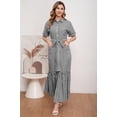 thumbnail image 5 of utcoco Women's 2026 Summer Casual Striped Button Down Maxi Dress Tie Waist Short Sleeve Shirt Dress with Pockets, 5 of 7