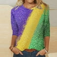 thumbnail image 2 of Jinhomg Sparkly Shirts for Women Novelty Mardi Gras Sequin Tunic Tops Holiday Casual Comfy 3/4 Sleeve Carnival Themed Blouse Going Out Wear Multicolor S, 2 of 6