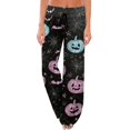 thumbnail image 2 of Womens Halloween Pajamas Pumpkin Print Comfy Stretch Drawstring Pajamas Wide Leg Pants Soft Lounge Bottoms Cozy Sleepwear, 2 of 7