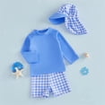 thumbnail image 3 of REDARER Baby Boys 2 Piece Rash Guard Swimsuit Long Sleeve Gingham Plaid Trunks With Sun Hat Summer Beach Pool Bathing Suit,12-18 Months, 3 of 5