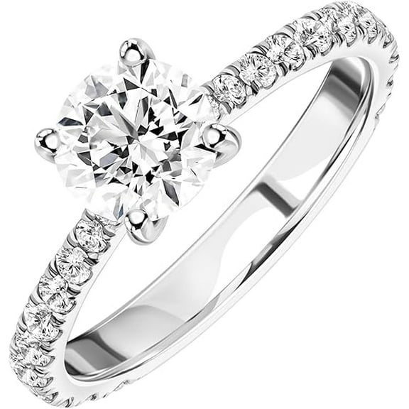 Gems Jewels 2.40 Ct Round Cut White Diamond Christmas Wedding Engagement Thanksgiving Halo Ring 925 Sterling Silver 14K White Gold Plated For Women's -4.5