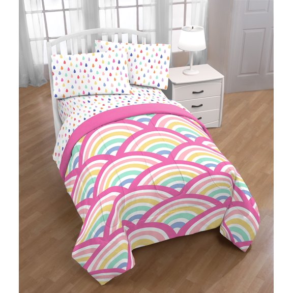 Trend Collector Rainbow Dream Kids 4-Piece Twin Size Comforter Set, Pink