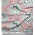 thumbnail image 1 of Soimoi Pink Rayon Crepe Fabric Dot & I Love Coffee Text Print Sewing Fabric Yard 46 Inch Wide, 1 of 1