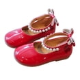 thumbnail image 5 of Girls' Pearl Bow Princess Shoes, Non-Slip Soft Sole Mary Janes, Perfect for Parties, Weddings, and Daily Outings Red 7.5-8 Years, 5 of 6
