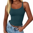 thumbnail image 4 of CIENVNSTG Womens Basic Solid Ribbed Knit Cami Shirts Slim Fitting Scoop Neck Sleeveless Silhouette Tank Top for Summer Daily Casual Dressing Cyan L, 4 of 5