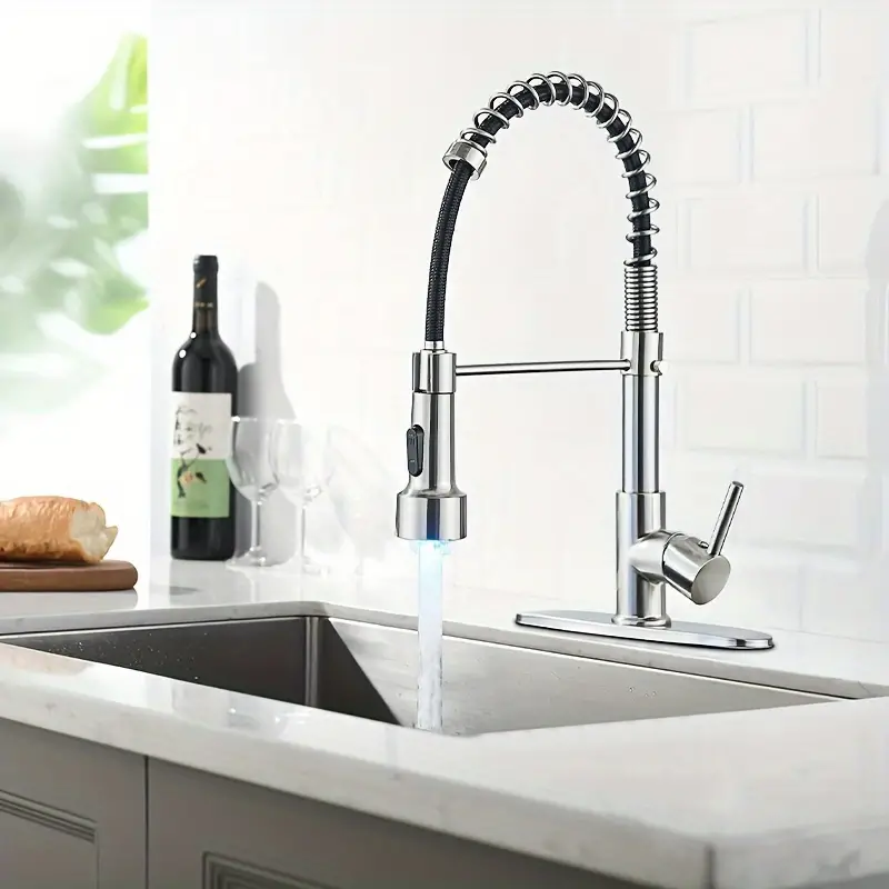 Brushed Nickel LED Kitchen Faucet Pull Down Sprayer Single Handle Swivel Sink Mixer Faucet