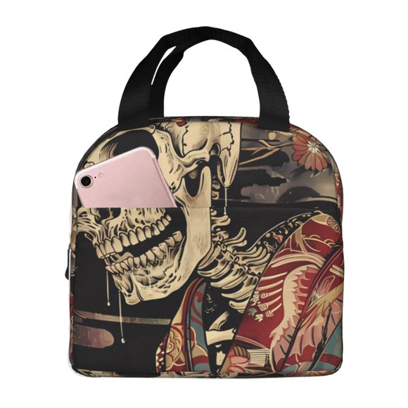Easygdp Gothic Eastern Floral Skull Bolsa Térmica Premium - Tela Oxford Impermeable, Gran Capacidad, Bolsillo Frontal, Unisex para Trabajo, Escuela, Actividades al Aire Libre y Picnics