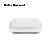 Delta Harvest 9"x6"x3" MFPP White Disposable Food Container with Lid, Hinged Clamshell Design, Takeout Box, Pack of 200