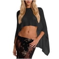 thumbnail image 2 of BLTIBY Womens Sheer Poncho Top Beach Sun Shirts Lightweight Knit Shrug Bolero Mesh Batwing Sweater Wraps Cover Up Beachwear Black Free Size, 2 of 5