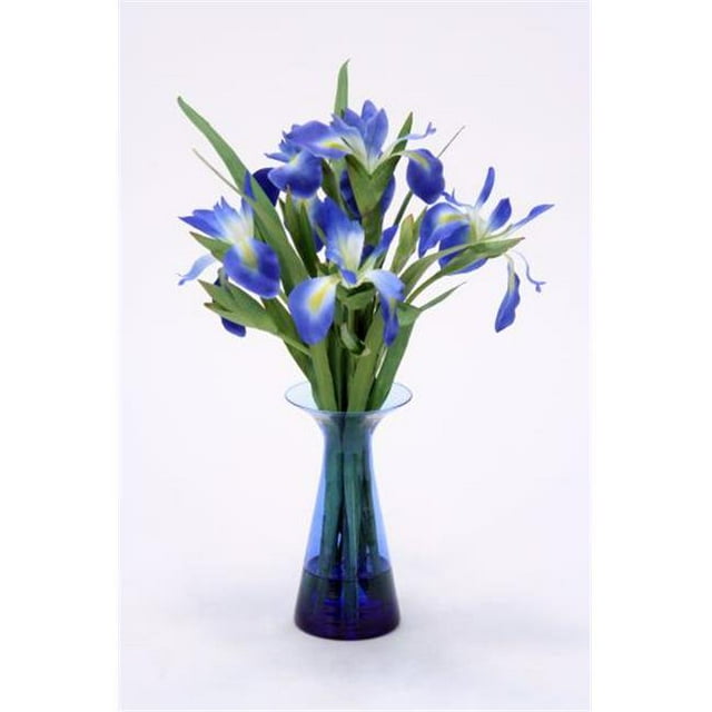 Distinctive Designs 17093 Waterlook Iris in Blue Glass Vase - Blues