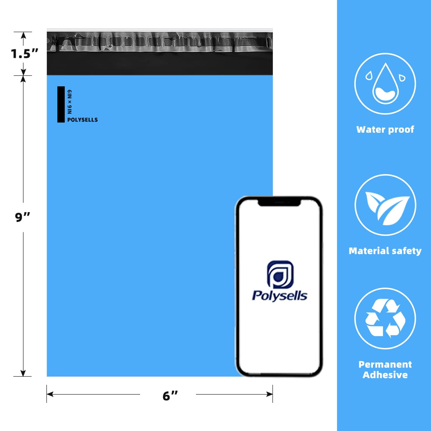 Polysells 6x9 inch Poly Mailers Shipping Envelopes, Postal Mailing Bags, 100 Pcs, Blue