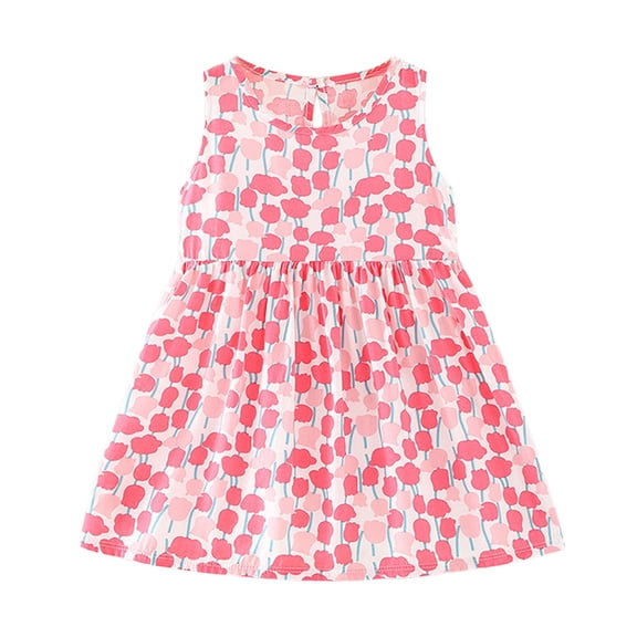 Caqnni Toddler Little Girls Floral Print Sleeveless Dress Set Summer Beach Dress (4-5 Years,Pink)