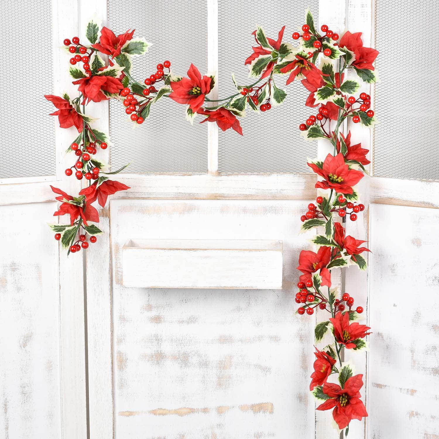 QWZNDZGR 6FT Berry Christmas Garland with Poinsettia Berries Winter