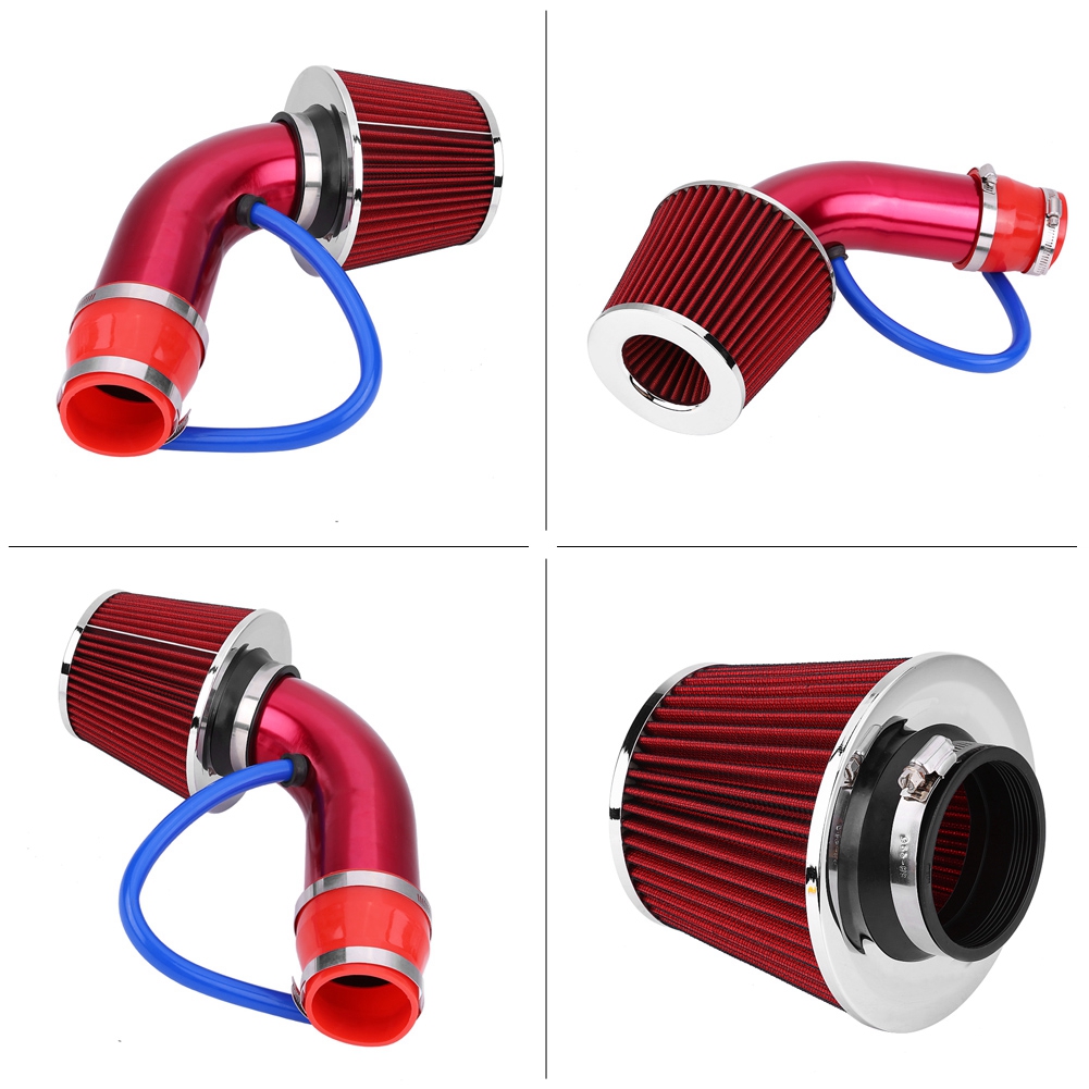 Blue 76mm 3 Inch Universal Car Aluminum Alloy fiber Cold Air Intake Filter Aluminum Induction Hose Pipe Kit Black Carbon Fiber//Red//Blue optional