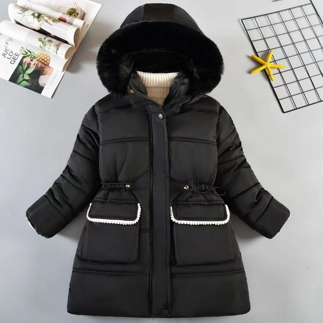 Wancir Girls Winter Coats Heavyweight Waterproof Jacket Mid-Length Fur Hooded Parka