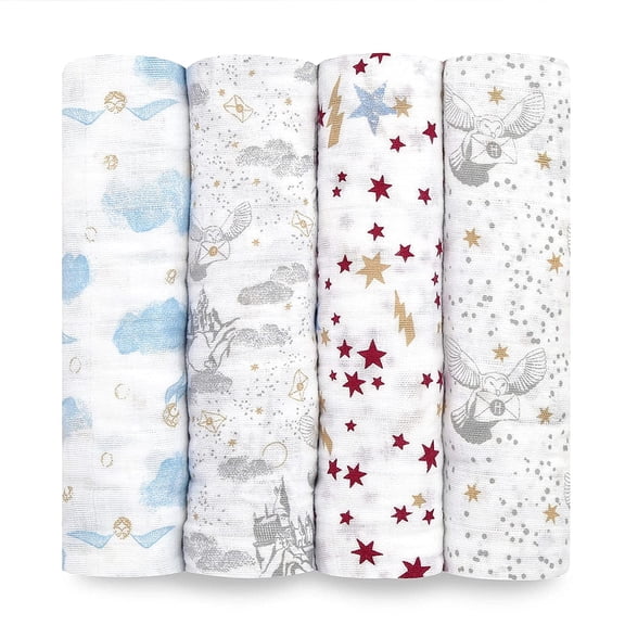 aden + anais , 100% Muslin Cotton Swaddle Blanket, Unisex, 4 Pack,Harry Potter