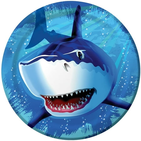 8-Count Round Paper Dinner Plates, Shark Splash