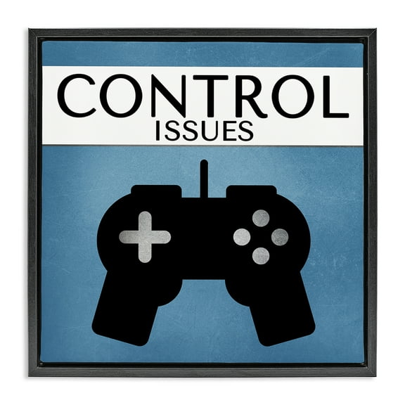 Stupell Industries Control Issues Gamer Entertainment Painting Black Floater Framed Canvas Art Print Wall Art, 18 x 18