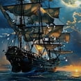 thumbnail image 5 of Shiartex Pirate Ship Shower Curtain Nautical Vintage Ghost Sailboat Sailing Fantasy Ocean Full Moon Adventure Themed Polyester Curtains Bathroom Decor with Hooks 36x72, 5 of 7