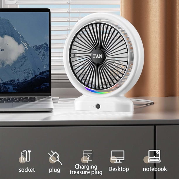Mini Ventilateur Portable Silencieux, 3 Vitesses Et Lumière, Puissant
