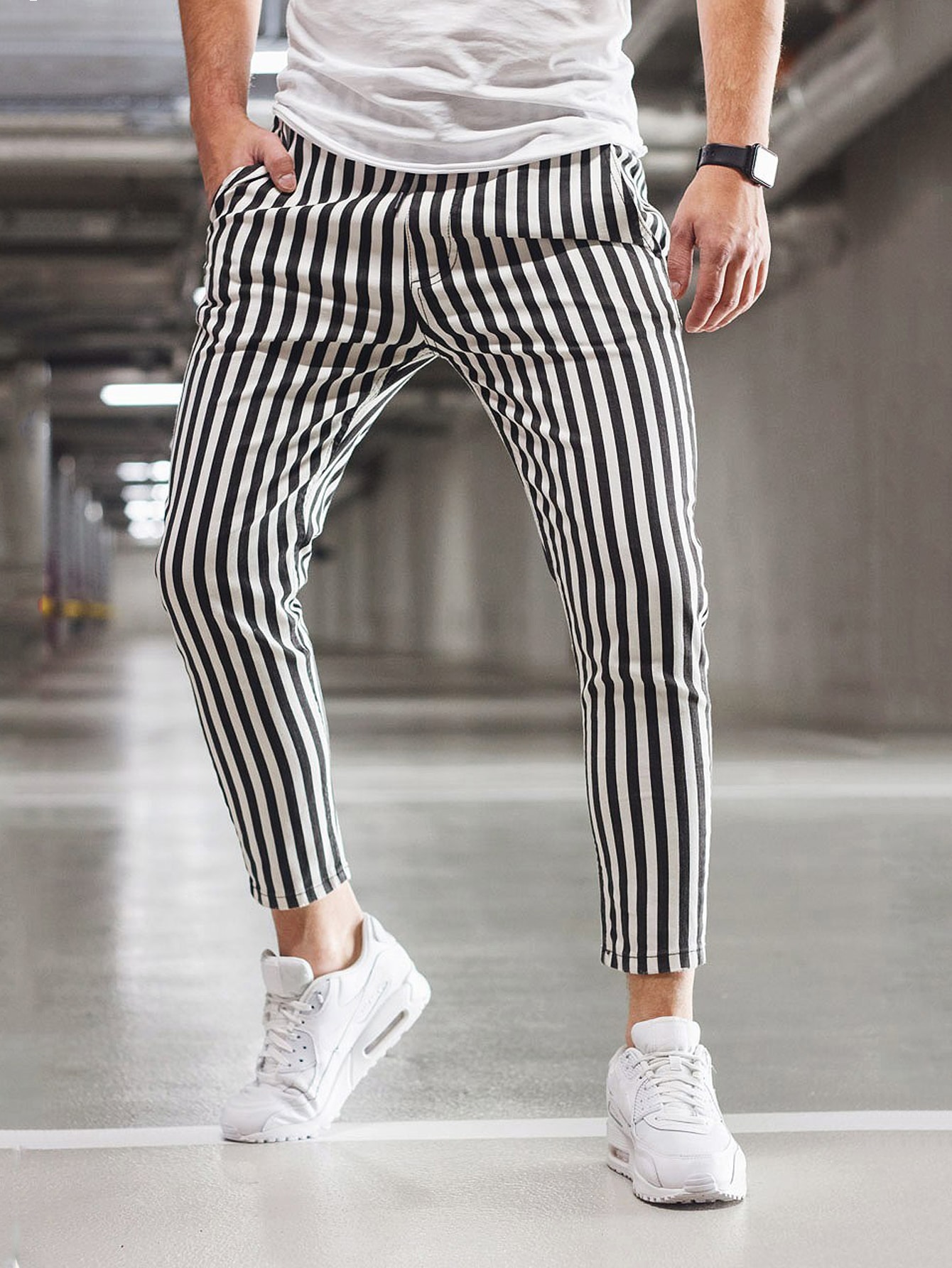 Vertical Striped Tapered Pants XXL 