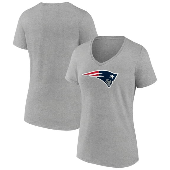Women's Heather Gray New England Patriots Primary Team Logo V-Neck T-Shirt