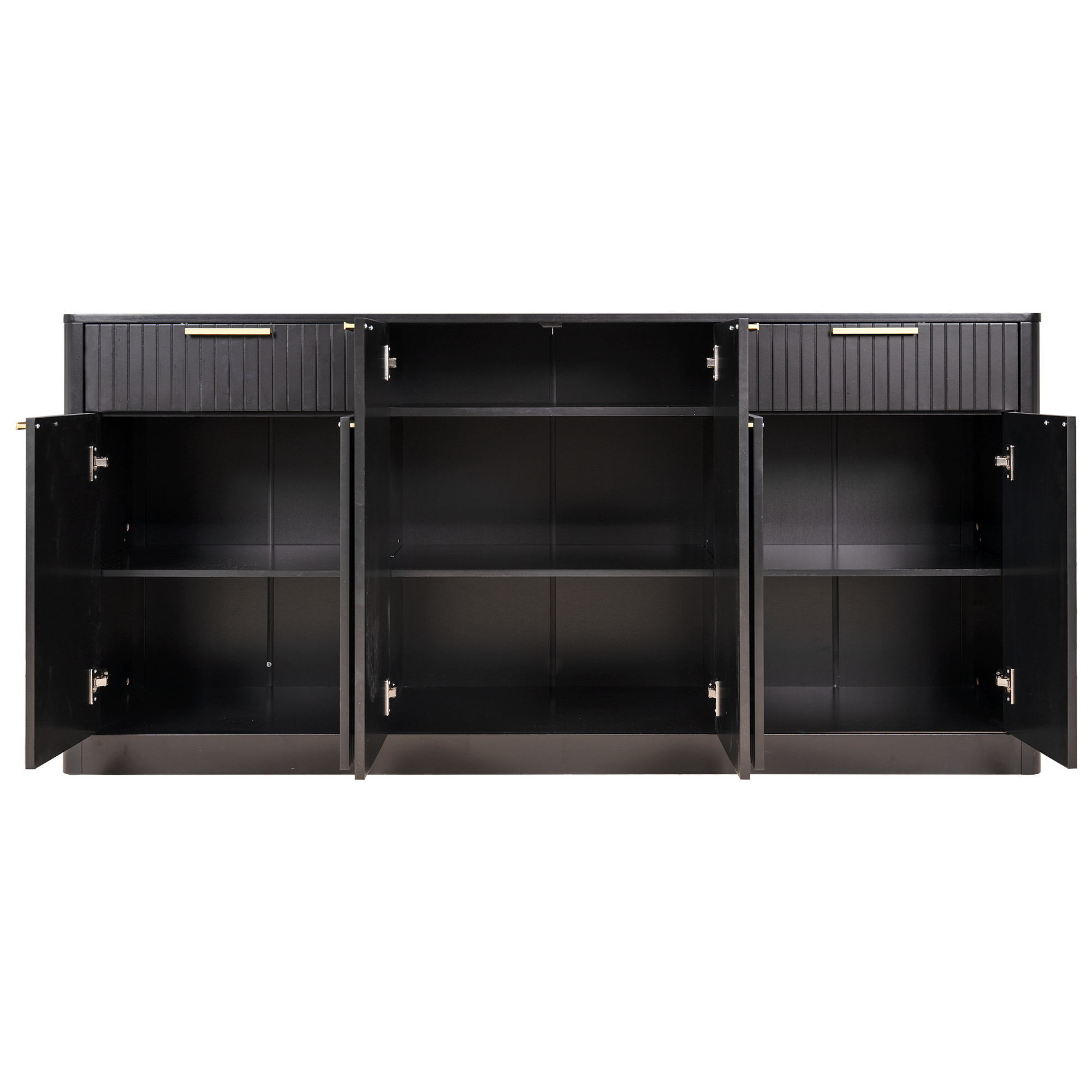 HOQBN 67" Fluted Buffet Sideboard, Modern Storage Cabinet with 6 Doors & 2 Drawers,Large Credenza for Dining Room,Living Room,Entryway,Black