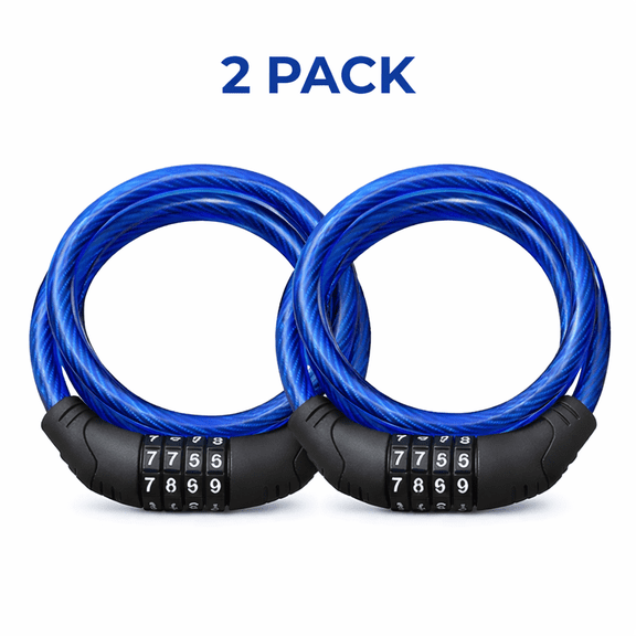 2 Pack 4 Ft Combination Bike Lock Cable 8mm Steel Bicycle Security Lock with Resettable 4 Digit Code PVC Coated for Bikes Scooters Grills Patio Furniture Blue