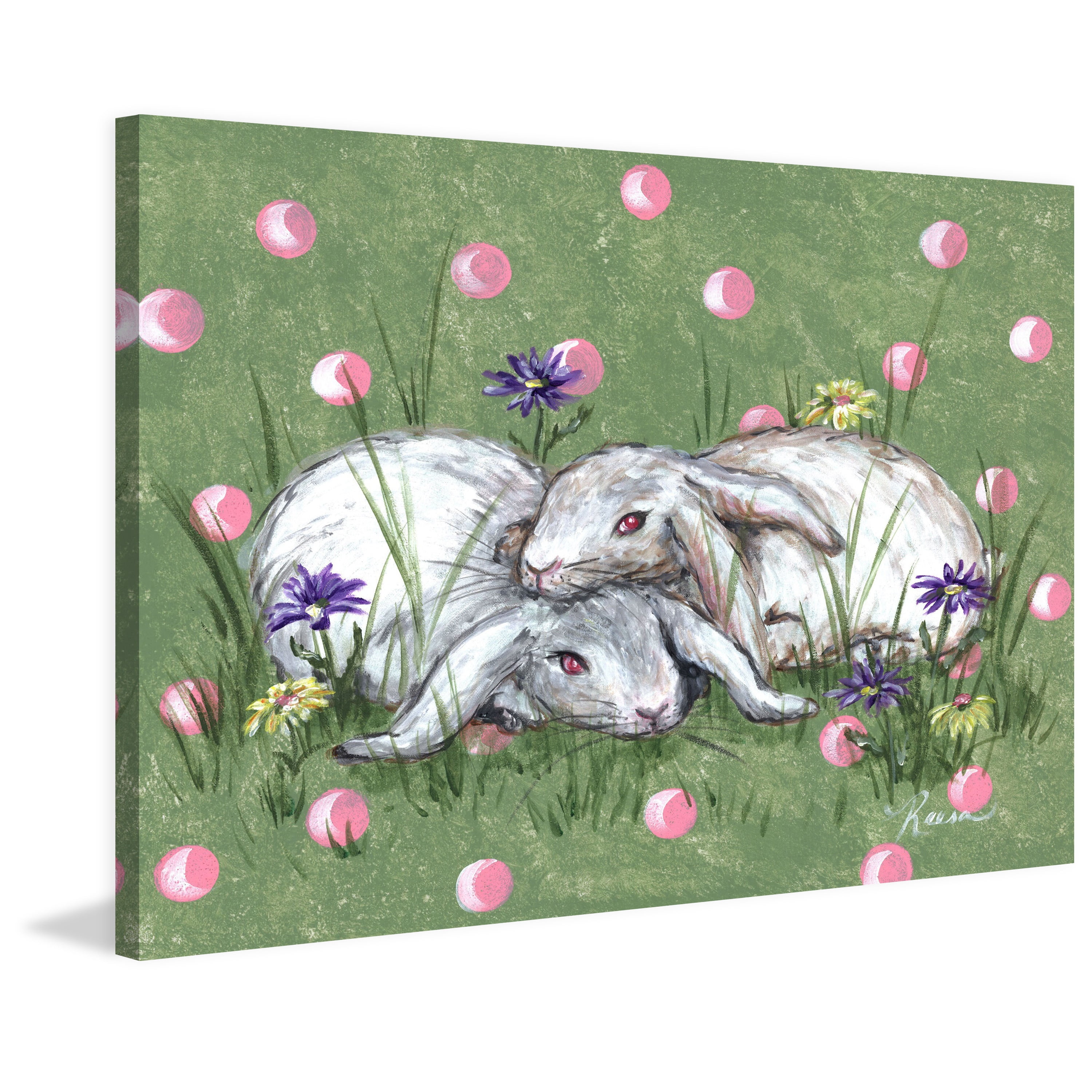 Marmont Hill "Bunny Love" by Reesa Qualia Painting Print on Wrapped Canvas