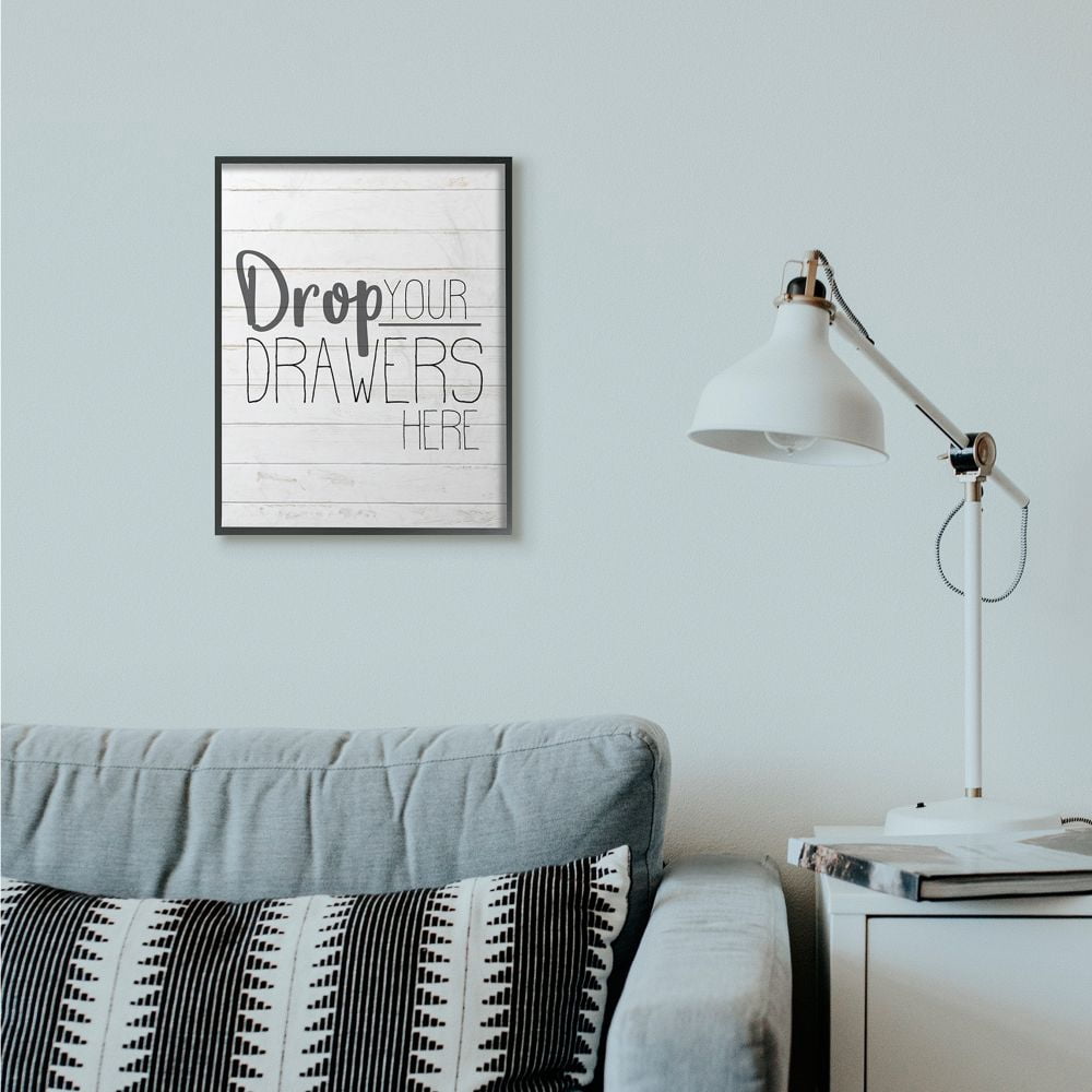 Stupell Industries Drop Your Drawers Bathroom Laundry Black And White Design Framed Giclee Texturized Art by Kimberly Allen