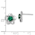 thumbnail image 3 of 925 Sterling Silver Rhodium-plated Floral Created Emerald Post Earrings; for Adults and Teens; for Women and Men, 3 of 3