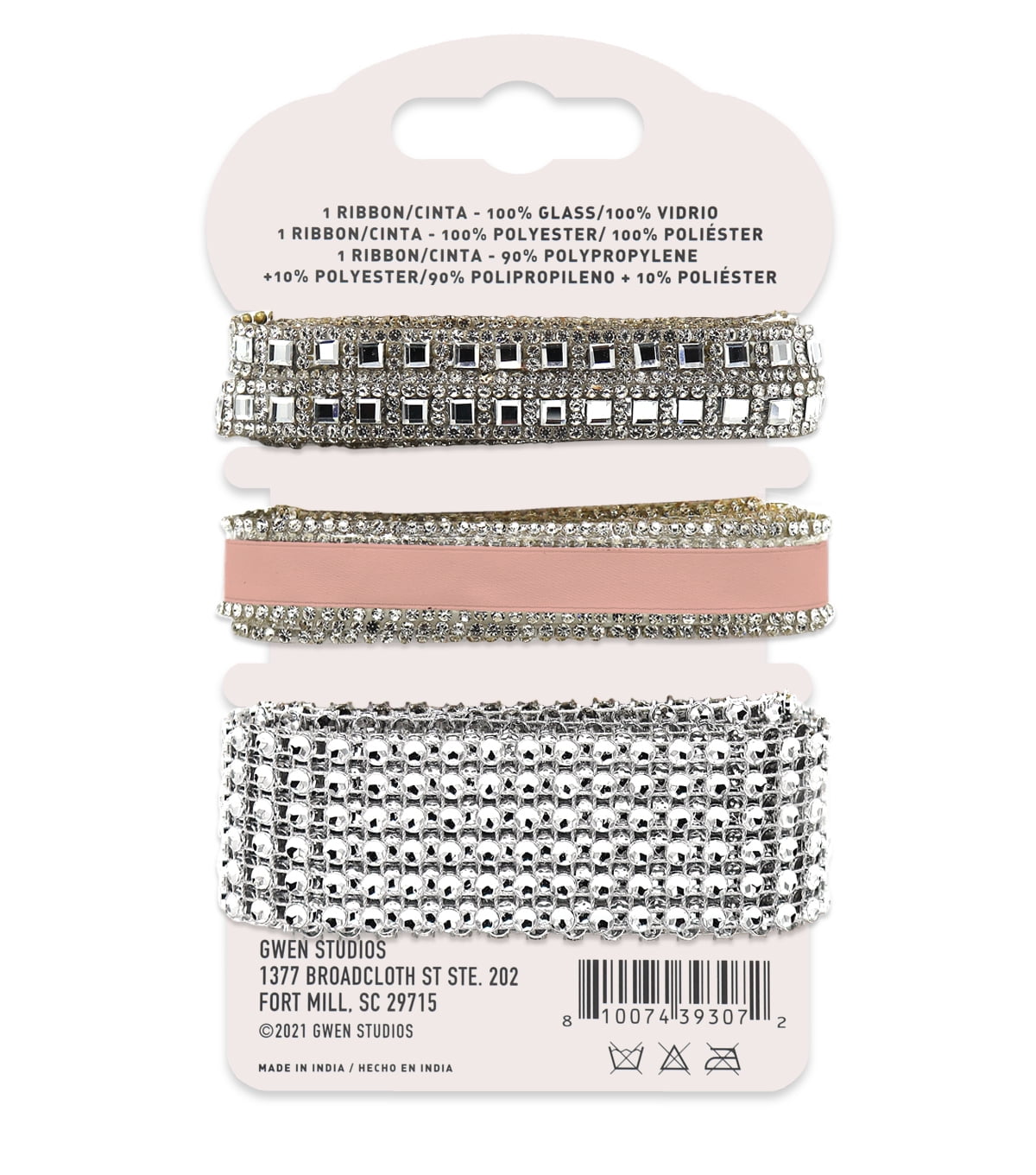 Coral Satin and Rhinestone Trim Embellishment Set, 3 Styles, 6 Yards by Gwen Studios
