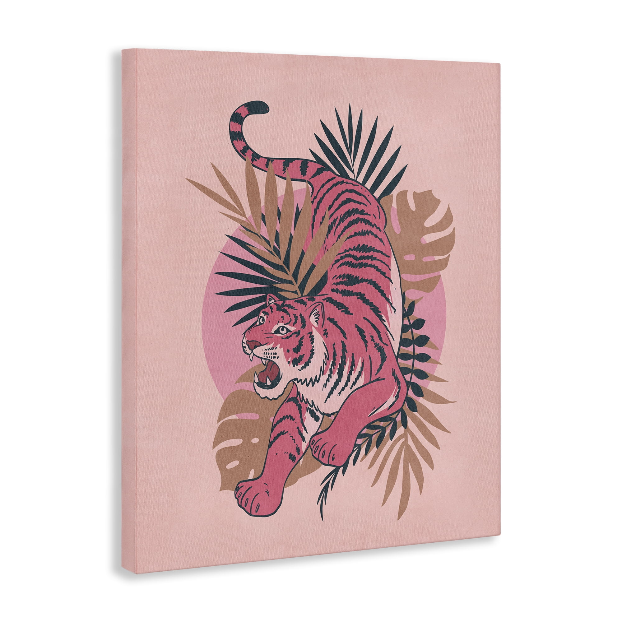 Stupell Industries Muted Retro Tiger Animals Painting Wrapped Canvas Art Print Wall Art, 24 x 30
