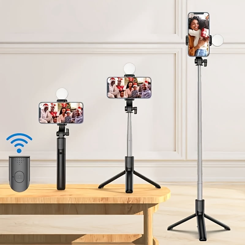 Wireless Selfie Stick with LED Light & Remote, Aluminum Tripod for Anti-Shake Phone Photos Live Stream, Compatible All Smartphones, Holiday Gift