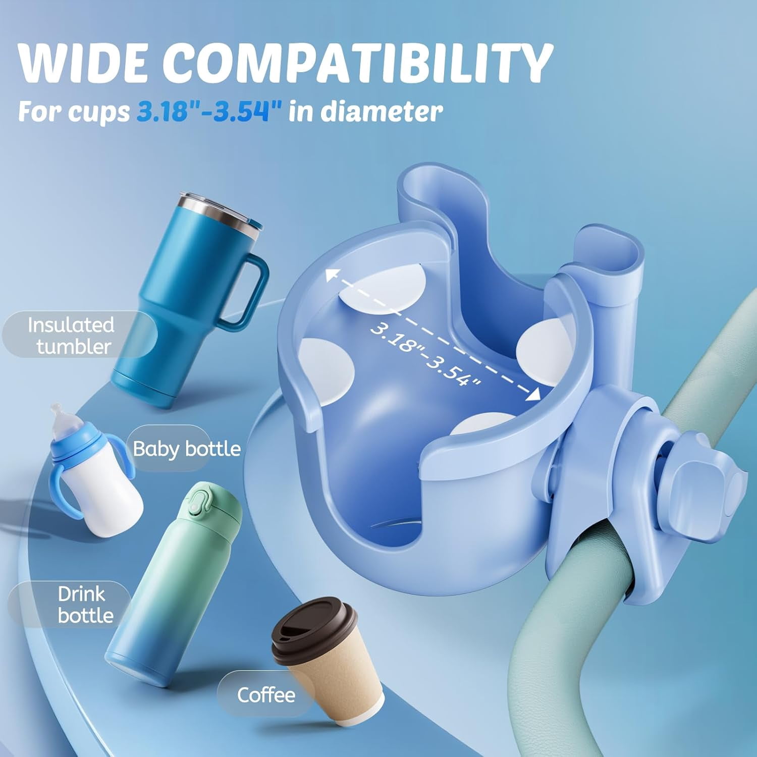 Stroller Cup Holder with Phone Holder,  Cup Holder for Walker, Wheelchair/Bike/Rollator/Scooter Stroller Accessories for Uppababy, Nuna, Doona, Baby Travel Essential