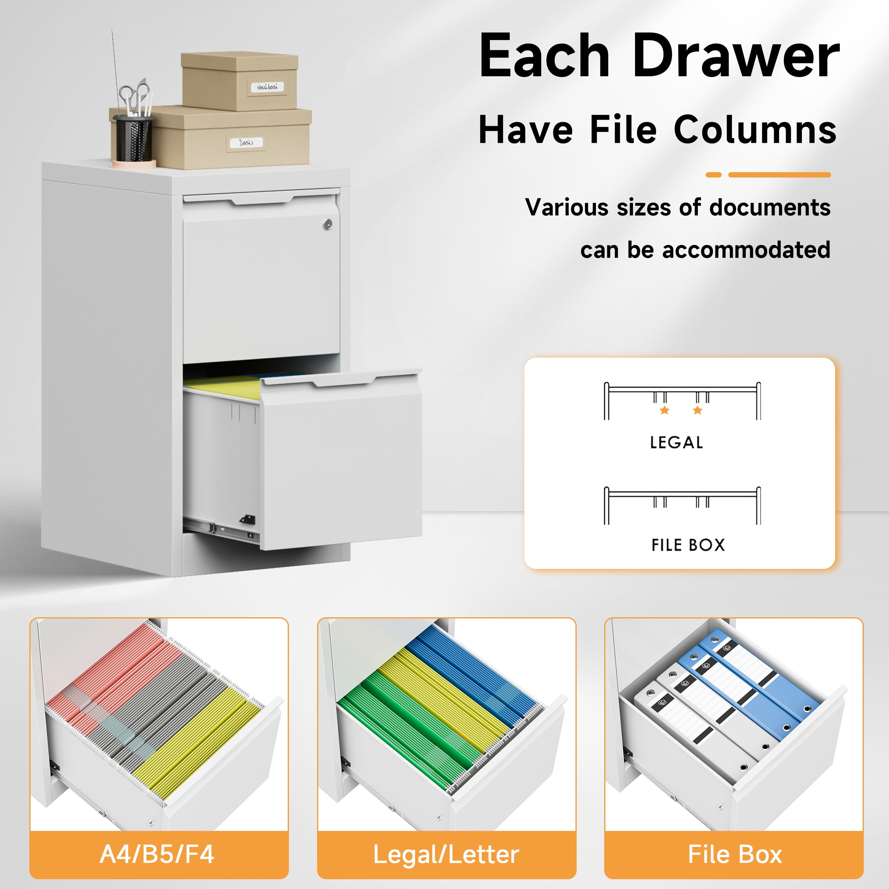 Bestoo 2 Drawer Metal Vertical File Cabinet, 17.8" Deep Filing Cabinet for Home Office, Letter/Legal/A4/F4 Size, Easy Assemble (White)