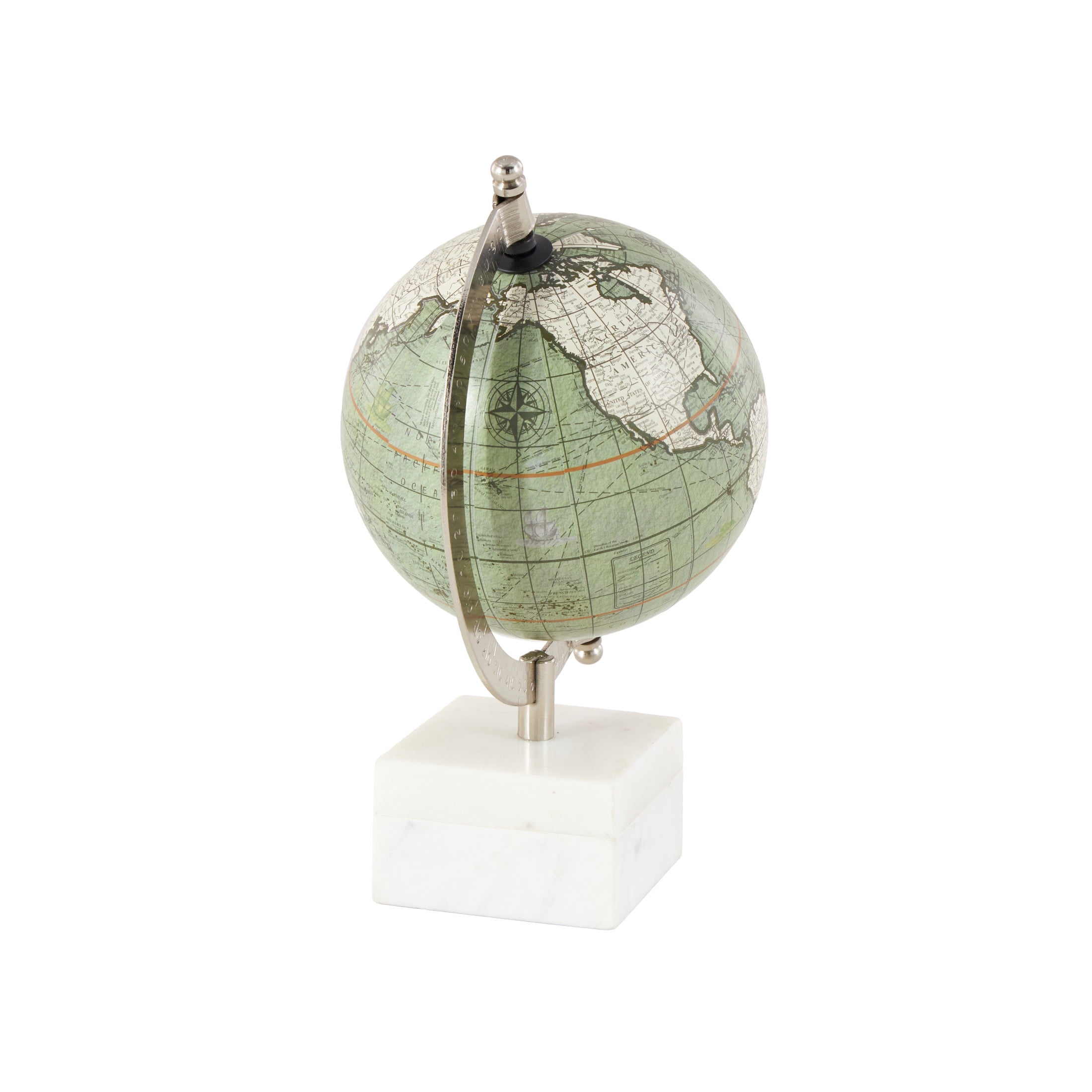 DecMode 6" White World Map Globe with Marble Base
