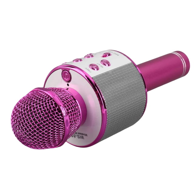 Singing Professional BT Wireless Microphone Karaoke Speaker KTV Music Player Singing Recorder Handheld Microphone Rose Red