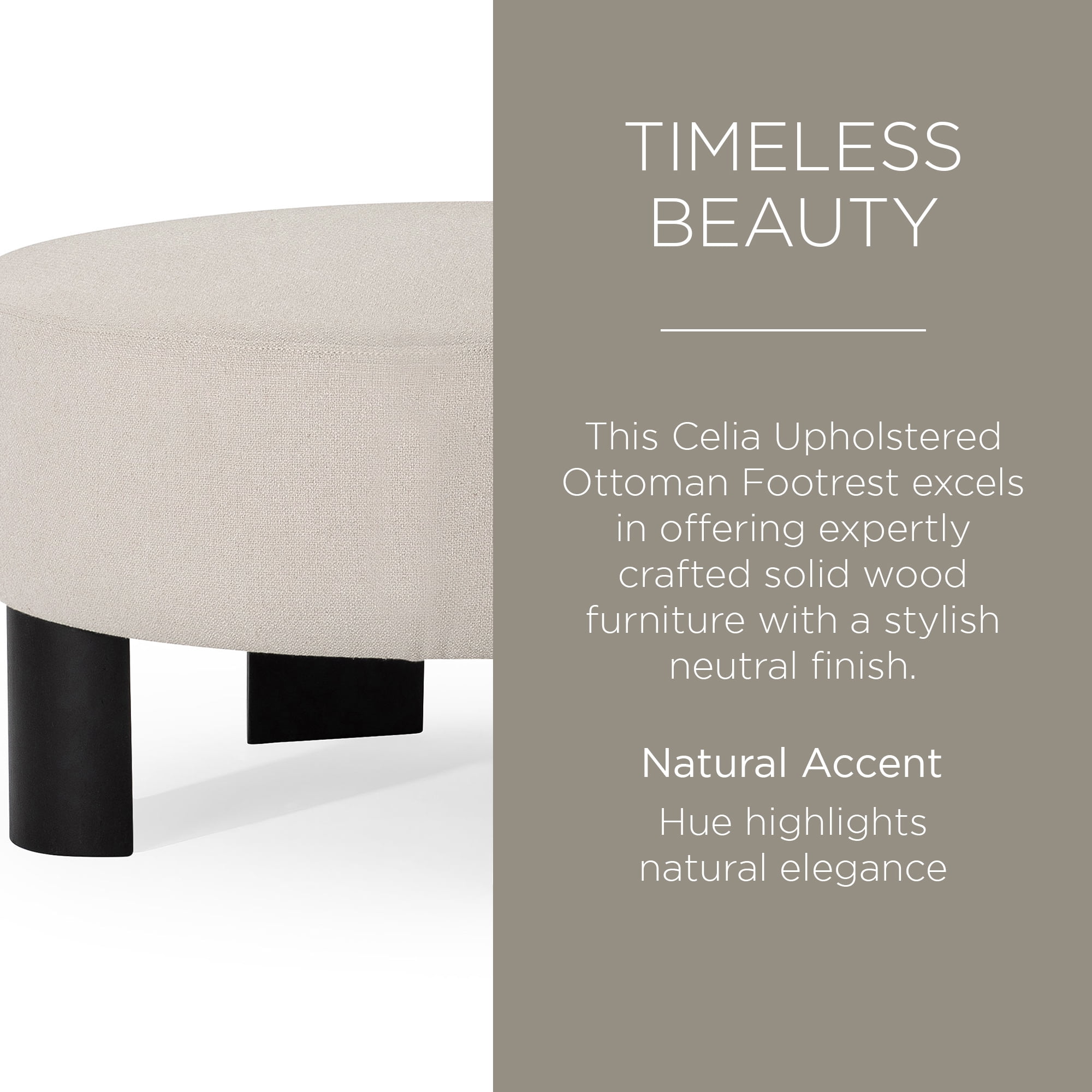 Maven Lane Celia Contemporary Upholstered Ottoman with Refined Black Wood Finish
