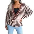 thumbnail image 2 of EGNMCR Cardigans pour Femmes, Chandails pour Femmes Femmes Mode Décontractée Ample Chandail à Rayures à Empiècements Col en V Chandail Tricoté Femmes Chandail, 2 of 5