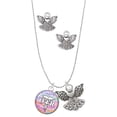 thumbnail image 1 of Delight Jewelry Silvertone Domed Multi Color OTR Silver tone Guardian Angel Charm Necklace and Stud Earrings, 1 of 4