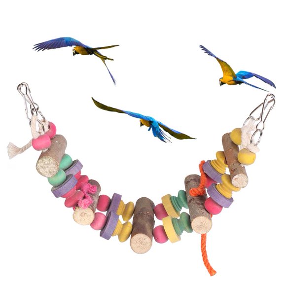Pájaro de madera mascotas colgante columpio Color actividad juego puente molienda masticar mordedura jaula juguete para loro