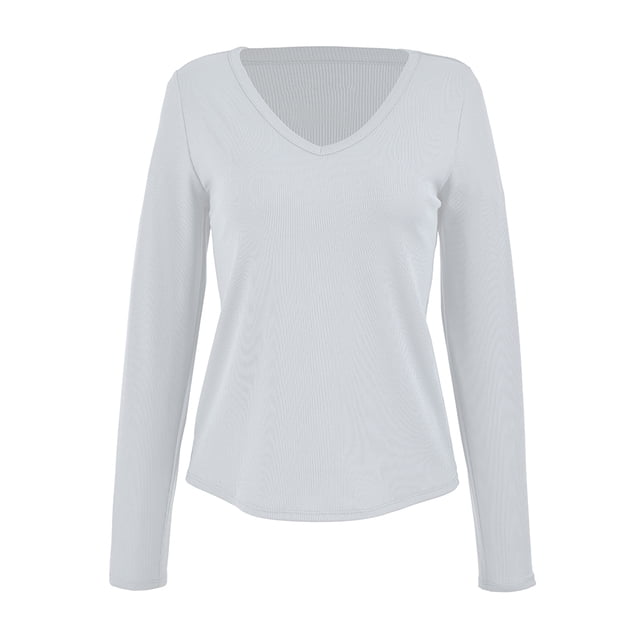 Playera George para Mujer, Escote V Profundo Manga Larga Blanco Talla M