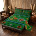 thumbnail image 2 of Manfei Tribal Aztec Queen Sheets, Boho Geometric Queen Sheet Sets, Teal, Orange and Green, Black Reversible 4-Piece1 Flat Sheet + 1 Fitted Sheet + 2 Pillowcases, 2 of 6