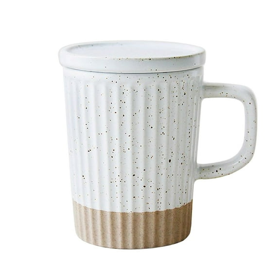 1 Pack Cute Ceramic Mugs with Lid, 13 Oz Simple Pattern Coffee Cup with Handle, Handmade Tea Cup for Office Home, Hot Ice Water Chocolate Milk, Women Gift